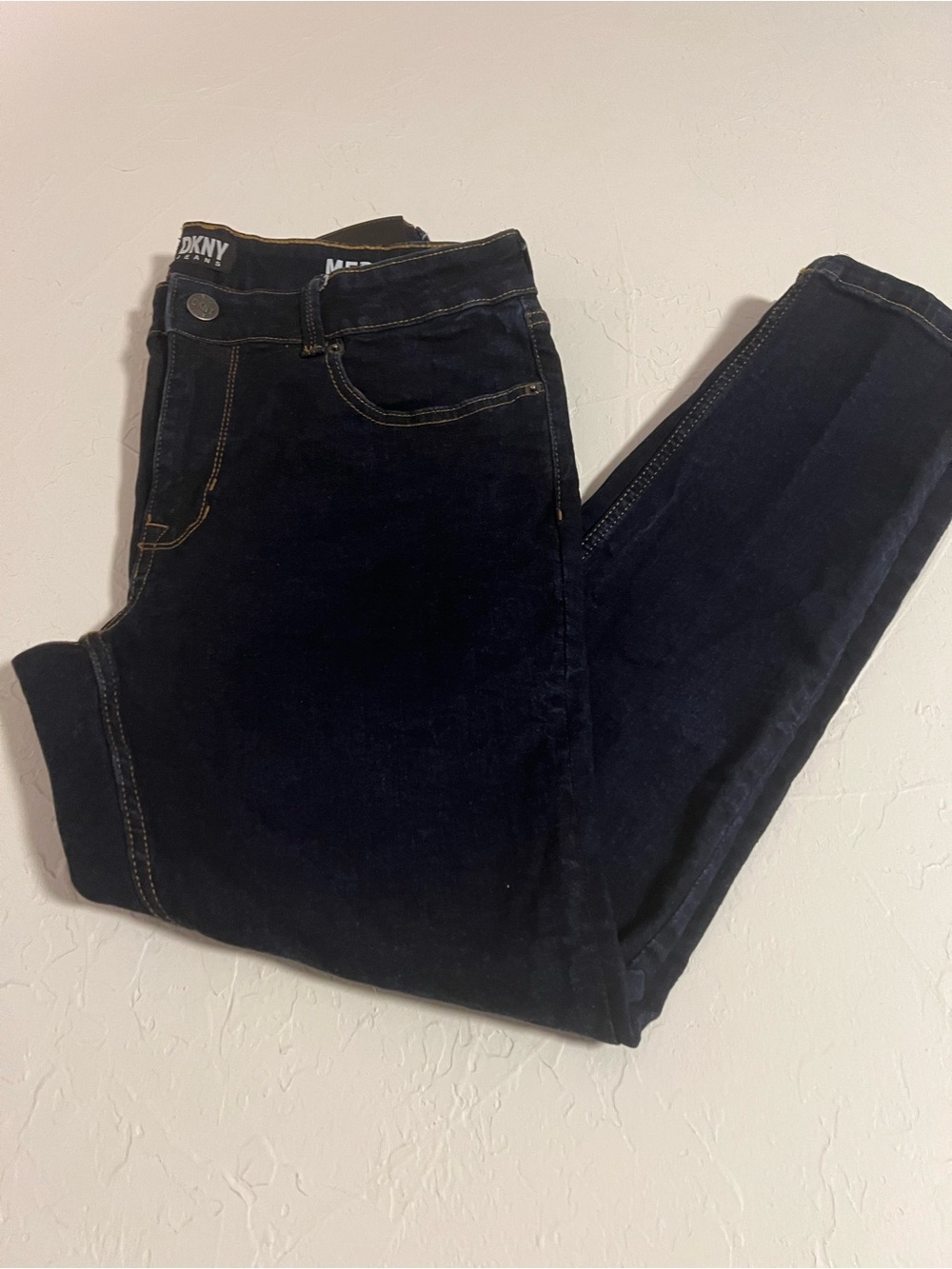 DKNY mens Navy Skinny Jeans with Contrast Stitching
